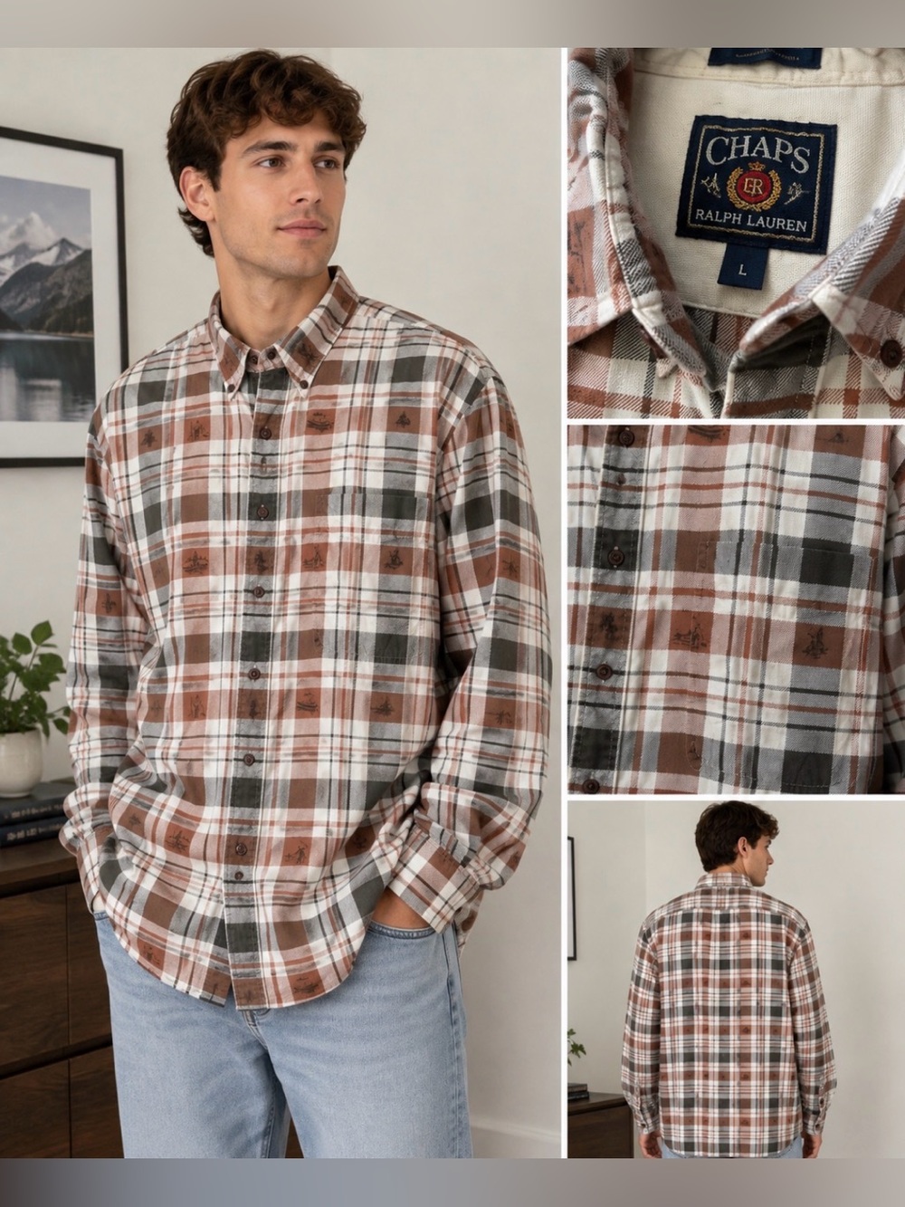 CHAPS Ralph Lauren Plaid Button Down Shirt Men’s L Novelty Print